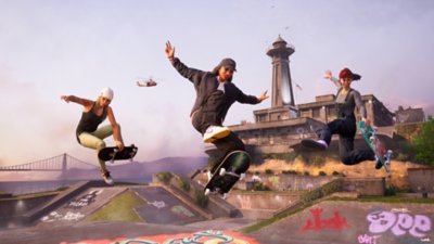 Tony Hawk's Pro Skater 3+4 screenshot showing three skaters in action