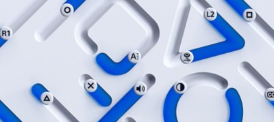 Background imagery showing blue shapes on grey background