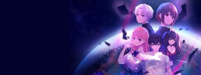 Eternights - arte principal com o elenco principal contra um fundo da Terra vista do espaço sideral.