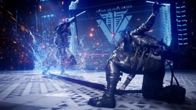 Ninja Gaiden 4 screenshot showing two characters battling as one strikes the other with a long sword