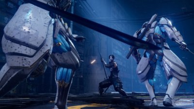 Ninja Gaiden 4 screenshot showing two enemies in white advancing on Yakumo