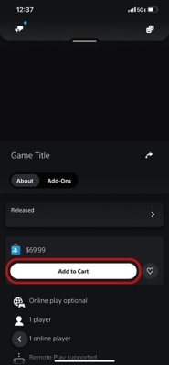 Side med detaljer om spil i PlayStation Store i PS App med knappen Føj til indkøbsvogn valgt.