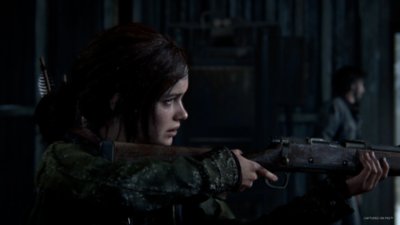 The Last of Us Part I screenshot showing Ellie aiming a rifle
