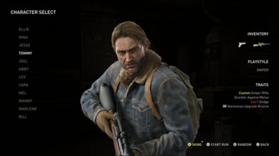 The Last of Us Part II Remastered for PC screenshot showing the character select screen from No Return, with Tommy highlighted.